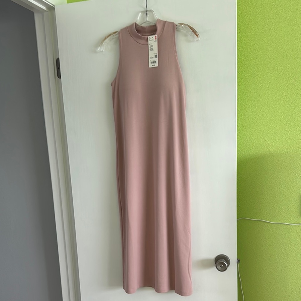 Uniqlo Pink Sheath Midi Dress with Mock Neck